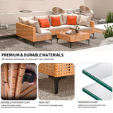 ARTBUSKE 5 Piece Patio Furniture Set Modular Outdoor Furniture Set Wicker Sectional Patio Sofa with Table Cushions Patio Set for Balcony Porch Deck Yard (Salmon&Orange Wicker, Sand Cushion) ARTBUSKE