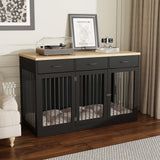 PIAOMTIEE 55.3" Extra Large Dog Crate Furniture, Indoor Heavy Duty Dog Kennel House with 3 Drawers, Modern Furniture Dog Crate Side End Table TV Stand for XL Large Medium Breed Dogs, Black PIAOMTIEE