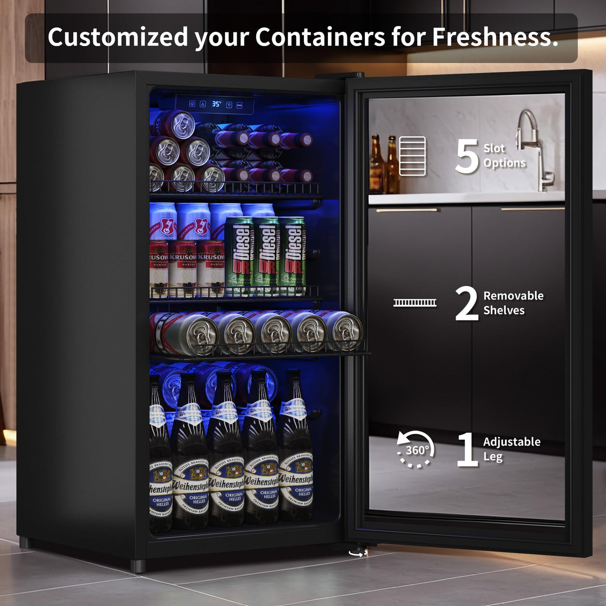 Tehanld Beverage Fridge, Mini Fridge With Glass Door, Beverage Cooler Refrigerator, Wine Drink Beer Fridge, Adjustable Shelves & Digital Temperature Display Tehanld
