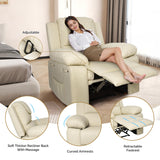 Recliner Chair, Electric Recliner Massage Chairs for Adults with PU Leather,Padded Seat Backrest Comfy Chairs for Living Room, Reading, Sleeping, Adjustable Recliner (Beige) homeokay