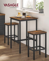 VASAGLE Bar Table and Chairs Set, Square Bar Table with 2 Bar Stools, Dining Pub Bar Table Set for 2, Space Saving for Kitchen Breakfast, Living Room, Party Room, Rustic Brown and Ink Black VASAGLE