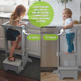 Little Partners Learning Tower Toddler Tower, Explore 'N Store Montessori Kitchen Tower for Cooking and Learning, 22.28" L x 19.56" W x 33.50" H, Ages 2 to 6 (Silver Drop) Little Partners