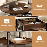 FABATO Round Lift Top Coffee Table with Wheels, Circle Center Table with Storage and Compartment, 26.77’’ Rolling Coffee Table for Living Room, 2 Tier Small Coffee Table Circle Dining Table, Espresso FABATO