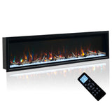 Unineo 72 Inch Electric Fireplace w/Aluminum Frame, Hidden Air Vents Design, Recessed and Wall Mounted Fireplace Heater w/Thermostat, 12×13×5 Realistic Flame, Visual Remote, Log and Crystal, Black Unineo