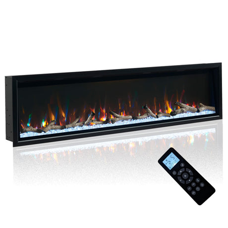 Unineo 72 Inch Electric Fireplace w/Aluminum Frame, Hidden Air Vents Design, Recessed and Wall Mounted Fireplace Heater w/Thermostat, 12×13×5 Realistic Flame, Visual Remote, Log and Crystal, Black Unineo