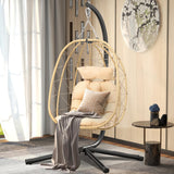 DWVO Egg Hanging Swing Chair with Stand Egg Chair Wicker Egg Chair with Cushions 330lbs for Patio, Bedroom, Garden and Balcony, Beige DWVO