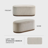 Lexicon Lift Top Storage Bench, Corduroy Fabric Upholstered Oval Entryway Bench, Modern Striped Storage Chest for Entryway/Living Room/Bedroom, Taupe Lexicon