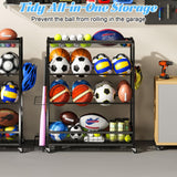 Jsskeeim Garage Sports Equipment Storage Rack,Wheeled Sports Ball Storage Bin,Garage Sports Equipment Organizer,Ball Organizer Toy Organizer with Baseball Bat Holder and Hooks-Black Jsskeeim