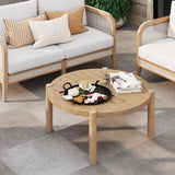 Nathan James Bora Round Outdoor Coffee Table, Farmhouse Wood Coffee Table for Patio or Porch, Solid Acacia Wood Nathan James