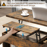 Manora 40'' Farmhouse Multi-Functional Lift-Top Coffee Table with Hidden Storage & Open Shelf, 4-in-1 Convertible Center Table for Living Room, Small Spaces, Dining or Home Office Workstation (Brown) Manora