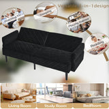 Modern Velvet Futon Sofa Bed,Convertible Sleeper Loveseat with 4 Folding Backrest,78" Comfy Deep Seat Cloud Couch Bed for Living Room Apartment Office (Black) Majnesvon
