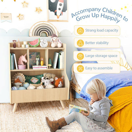 Curipeer Kids 3-Tier Wooden Bookshelf and Toy Storage Organizer in Natural Wood Curipeer