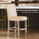 Bar Stools Set of 4, 25.5' Farmhouse Counter Height Barstools, Linen Upholstered Bar Chairs with Ergonomic Backrest and Wood Legs for Kitchen Island, Home Bar, Beige Farati