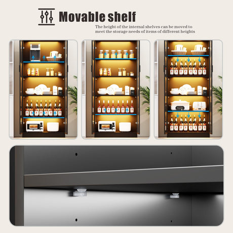 Dystler Display Cabinet with Adjustable Shelves, 65" Tall Bookcase with LED Lights/Human Sensor, 5 Tier Display Case for Collectibles Bedroom Living Room Office, Black - Transparent Acrylic Doors Dystler