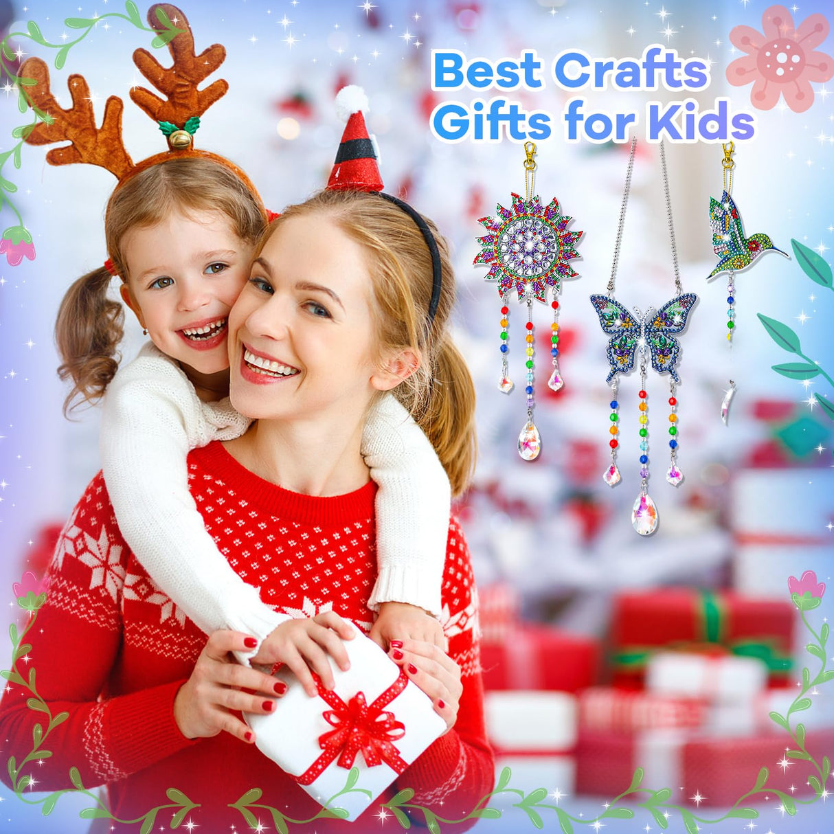 Diamond Art Kits for Kids Ages 6-12: Birthday Gifts for 7 8 9 10 Year Old Girls Teens Creative Arts & Crafts for Girls Boys DIY Wind Chime & Suncatcher Craft Kit Crystal Window Garden Decor Kit Micaracy