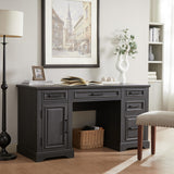 JXQTLINGMU Farmhouse 58" Executive Desk, Computer Desk with Drawers and Storage Cabinet, Workstation for Home Office, Black JXQTLINGMU