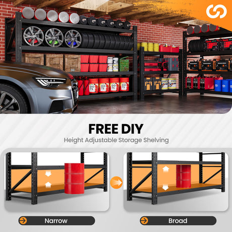 71” W Storage Shelves Heavy Duty, 5000LBS Metal Garage Shelving Units, 4 Tier Storage rack shelf, Steel Industrial Shelving , Adjustable Standing Shelf for Basement/Warehouse 71"W x 24"D x 70"H, Black AFAIF