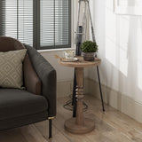 COZAYH Pedestal Small Drinking Table, Farmhouse Tray Top End Table, Distressed Finish, Wood Color COZAYH