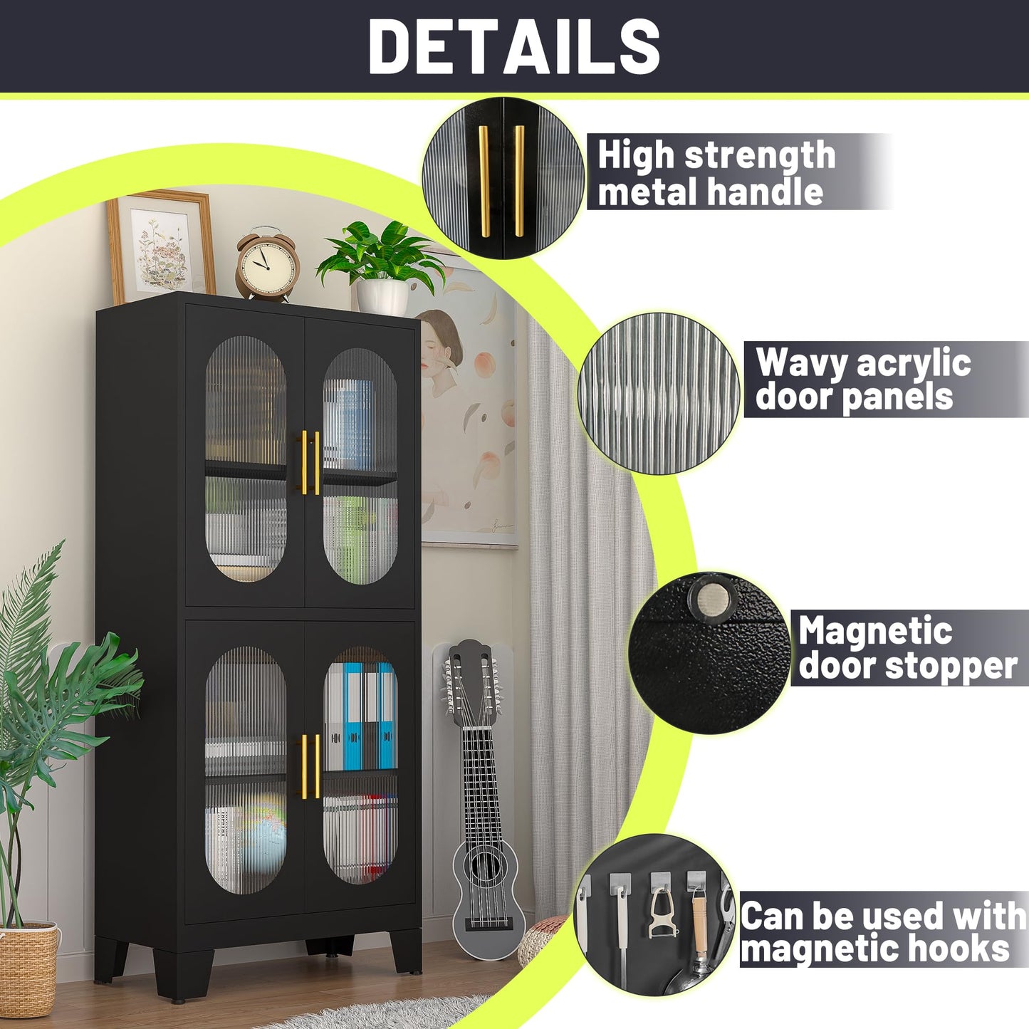 PAOFIN 61" Black Pantry Storage Cabinet, Kitchen Pantry Cabinet with Acrylic Glass Doors and Shelves, Kitchen Pantry with Adjustable Leveling Foot for Kitchen, Living Room and Dining Room. 61 - WoodArtSupply