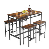 Rustic Brown Industrial 5-Piece Kitchen Bar Table Set with Counter Stools Ball & Cast