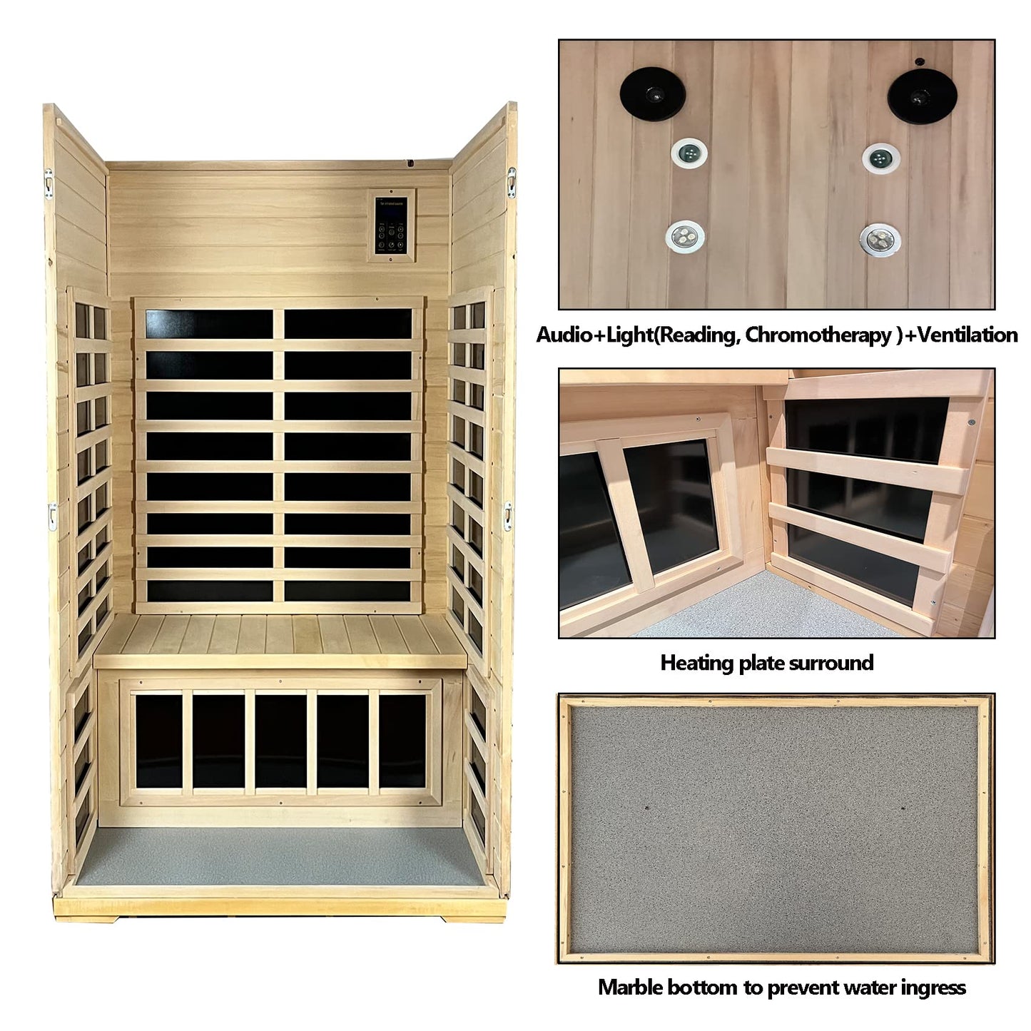 SALUSHEAT Outdoor Sauna 2 Person, Infrared Sauna for Home, Wooden Home Sauna, 8 Low EMF Heaters, 2 Chromotherapy Lights, 2 Bluetooth Speakers, 2 LED Reading Lights, 1750W