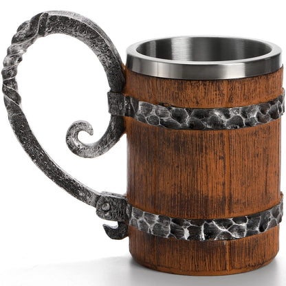 Yopay Wooden Barrel Beer Mug, Double Wall Stainless Steel Vintage Beer Cup, Handmade Medieval Cocktail Wooden Stein Drinkware with Handle, Antique Bucket Mug for Men Coffee Beverage Juice, 19 - WoodArtSupply