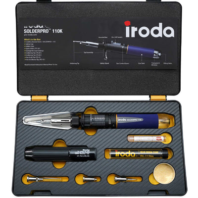 IRODA SOLDERPRO 110K Cordless Butane Soldering Iron Kit - 4-in-1 Portable Soldering Iron, Mini Torch, Heat Gun, Precision Heat Blower, 30-125W Adjustable, 100+ Min Runtime