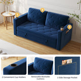 Lvifur 3-in-1 Loveseat Sleeper Sofa, Pull Out Sleeper Couch Full Size, Foldable Futon Sofa Bed for Small Space, Convertible Floor Couch with Side Pockets for Living Room (Blue) Lvifur
