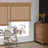 FACIMI Blackout Bamboo Roller Shades, Roll-Up Woven Roman Shades with 6" H Valance, Custom Light Filtering Bamboo Roller Blinds for Windows, Doors, Patio Door, Porch, Caramel Facimi