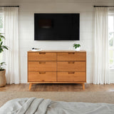 Walker Edison Sloane 6-Drawer Groove Handle Solid Wood Dresser, 52 Inch, Caramel Walker Edison