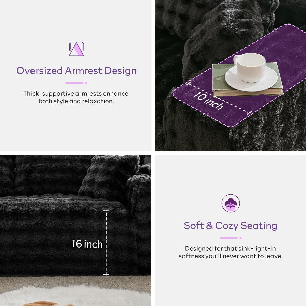 TYBOATLE 107’’ Boneless Slow-Rebound Memory Foam Couch, Cloud Sectional Couches for Living Room w/Upgraded Fabric, Deep Seat Comfy Fluffy L Shaped Modular Sectional Sofa (Black, Left Facing Chaise) TYBOATLE