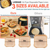 Air Fryer Liners Disposable Square 9 Inch, 125 Pcs Large Square Air Fryer Paper Liners for 6-10QT Air fryer, Non-stick Parchment Paper for Frying, Baking, Cooking, Roasting and Microwave LHSHAD