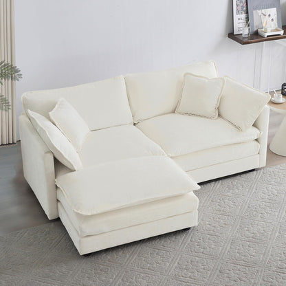 GNIXUU Deep Seat Sectional Sofa Cloud Couch with Ottoman, 76.7" Modern Chenille Comfy Love Seat Upholstered Modular L Shaped Couch for Living Room, Apartment, Office(Beige White).