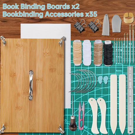 NiHome 35 PCS Book Press Binding Kit for Notebooks, Lesson Plans, Document Organization - Compact Bamboo Bookbinding Tools, Book Binding Supplies with Portable Handle for Beginners DIY NiHome