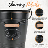 Autumn Alley Farmhouse Bathroom Trash Can - Decorative Rustic Black Trash Can Bucket with Wooden Handle for Bathroom, Bedroom, Office, Kitchen, Western Country Home Décor, 2 Gal., Matte Black Autumn Alley