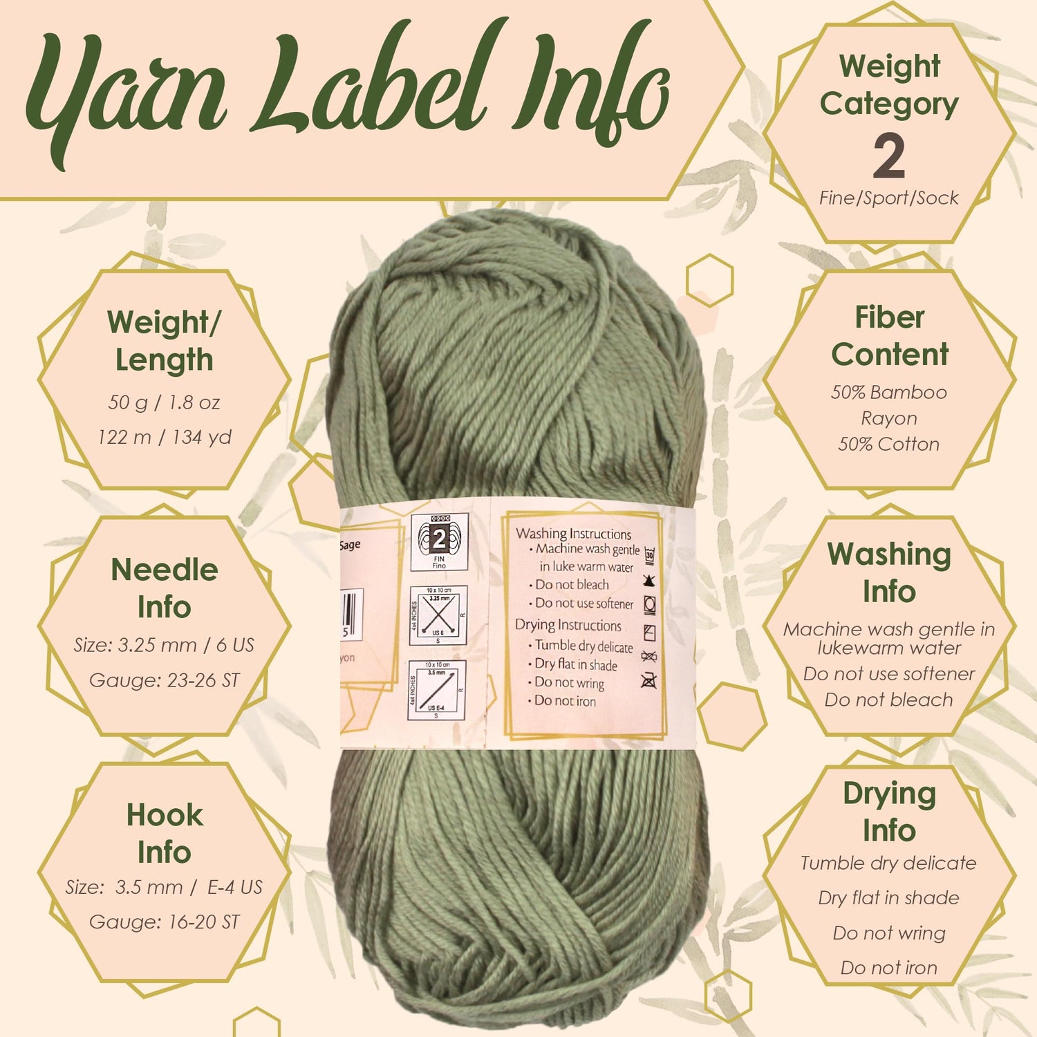 JubileeYarn Bamboo Cotton Sport Yarn - 50g/Skein - Shades of Neutral Tones - 4 Skeins BambooMN