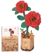 Wowood 3D Flower Wooden Puzzles for Adults-Red Camellia, DIY Wooden Flowers Model Kit Building Set Crafts for Adults to Build, Botanical Collection/Ideal Creative Gift Ideas/Housewarming (113PCS) Wowood