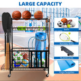 YOUNITA Garage Sports Equipment Organizer, Ball Storage Rack,Garage golf Organizer with Basket and Hooks,Rolling Sports Ball Storage Cart for Toy Gear Storage (45.71 inch) YOUNITA