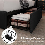 Feonase Upholstered King Size Bed Frame with 4 Storage Drawers, Large Wingback Headboard, No Box Spring Needed, Black Feonase