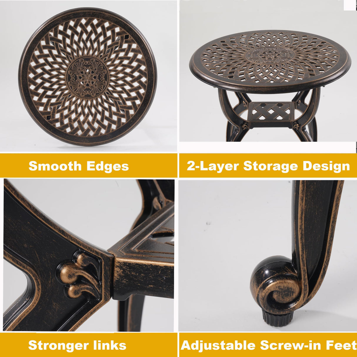 WILOUNGE Cast Aluminum Outdoor Side Table,Small Patio Table,Outdoor Coffee Tables for Patio,Garden,Balcony, for All Weather (Copper, Round) WILOUNGE