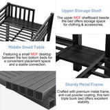 Mirightone Heavy-Duty Triple Bunk Beds for Kids, Metal Triple Twin Bunk Bed, 3 Bed Bunk Beds for Teens Girls Boys,Can be Separated into 3 Twin Beds, Black Mirightone