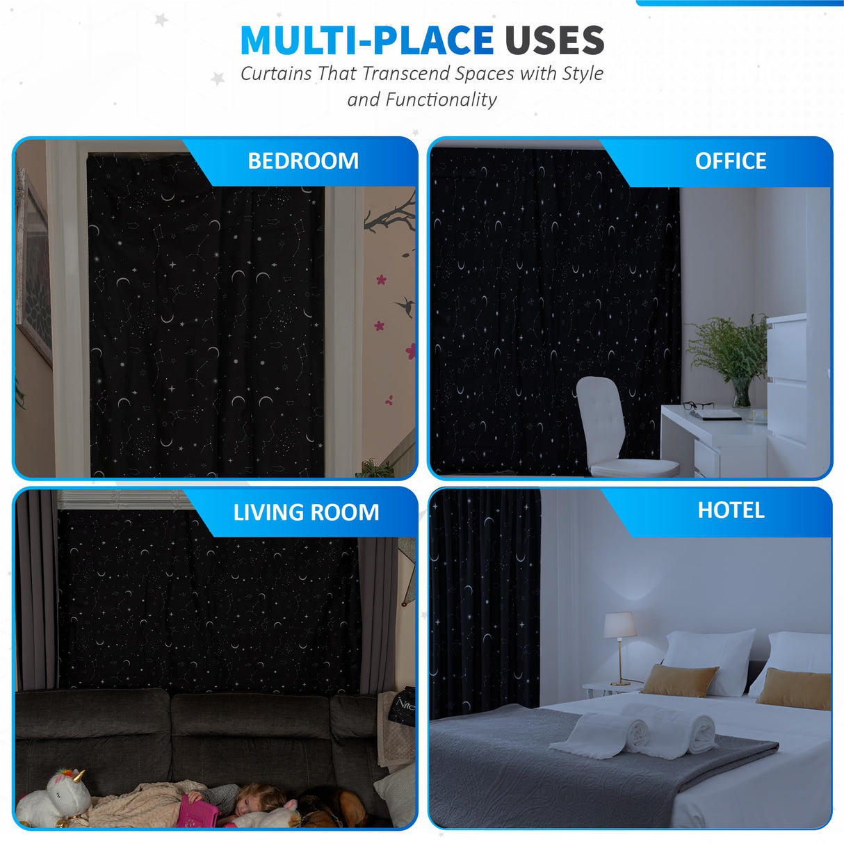 Portable Blackout Curtains (60" x 80") - Travel Blackout Curtains for Baby Nursery w/Stars - Portable Blackout Shades w/UV & Thermal Protection - 20 Stick on Suctions & Velcro Blackout Window Cover Nite Shadez