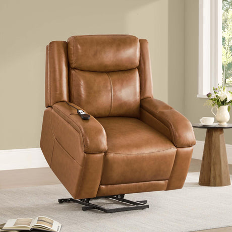 Watson & Whitely Genuine Leather Power Lift Recliner Chair for Elderly with Heat and Massage, Electric Lay Flat Lift Chairs with Power Headrest & Visual Remote Control, Dual Motor, Saddle Brown Watson & Whitely