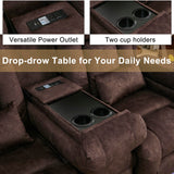 URRED Power Reclining Loveseat Sofa with Console, RV Couch Loveseat Recliner Sofa with Massage & Heat, LED Light, Cupholders, Bluetooth Speakers, USB Charge Ports, Outlets, Velvet, Brown URRED