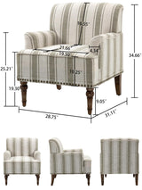 DREAMSIDEA Accent Chair, Mid Century Modern Comfy Armchair for Living Room, Linen Fabric Single Sofa Lounge for Reading Bedroom Apartment Waiting Room with Wood Legs (Brown Stripe, Set of 1) DREAMSIDEA