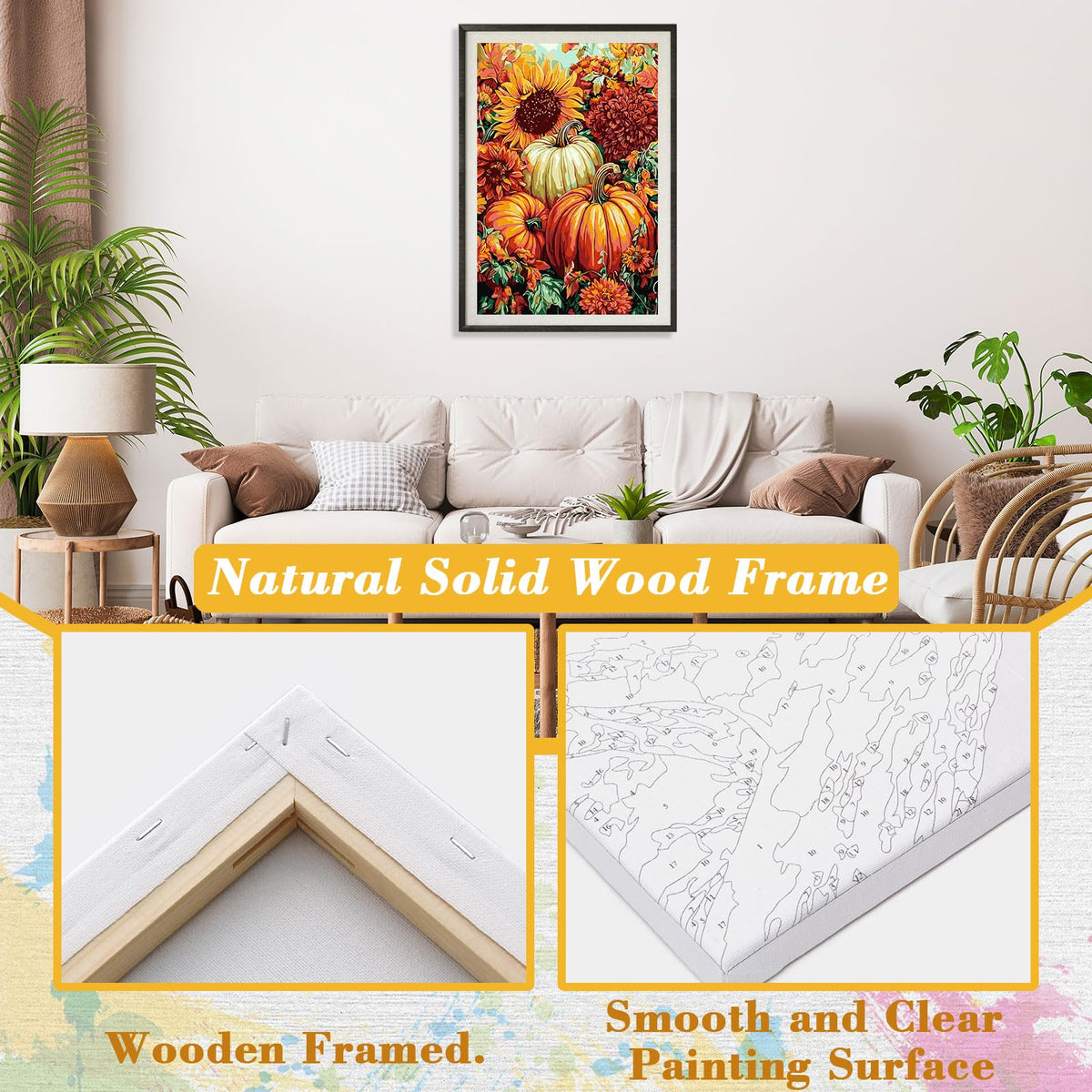 Skyboda Sunflower Paint by Numbers Kit for Adults Beginners with Frame, Fall Pumpkin Adult Paint by Number Kits on Canvas, Easy DIY Oil Painting Kits for Home Decor, 8x12in Skyboda