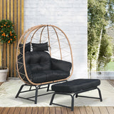 Nevsokio Double Wicker Outdoor Egg Chair,Lounge Chair with Ottoman,Oversized Patio Chair with Footrests,Cushions, Outdoor Indoor Rattan Chair (Rope, Black) Nevsokio