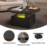 HedoAjim 31.5" Round Coffee Table for Living Room, LED Modern Living Room Table with Storage, Square Acrylic Coffee Tables with 2 Sliding Drawers, Wood Center Table for Reception Dinning Room, Black HedoAjim