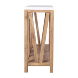 EMMA + OLIVER Owen Sofa Table - Modern Farmhouse Design - Engineered Wood Construction in Warm Oak - Faux Marble Top - Protective Floor Glides EMMA + OLIVER