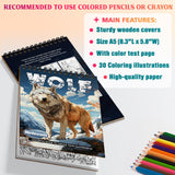 Netecom Wolf Coloring Book Spiral Bound for All Ages, A5 Wooden Cover, 30 Amazing Wolves Coloring Pages of Natural Habitats for Stress Relief and Relaxation Netecom